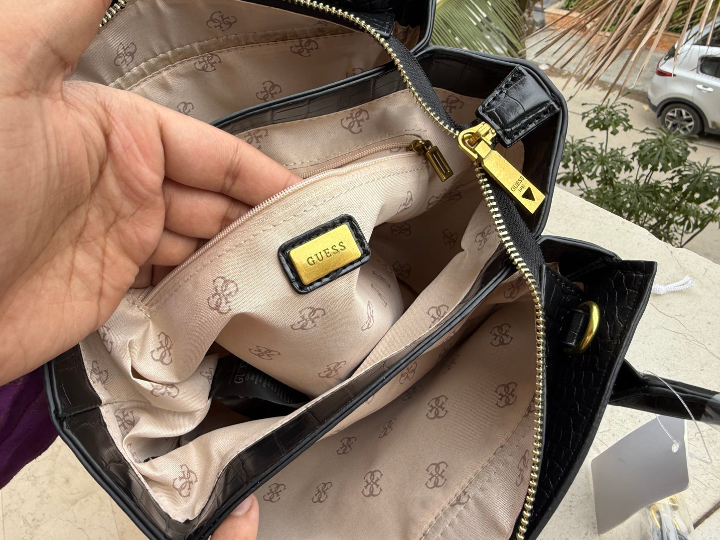 Guess Enisa Small Satchel ( Jet Black ) Crocodile pattern