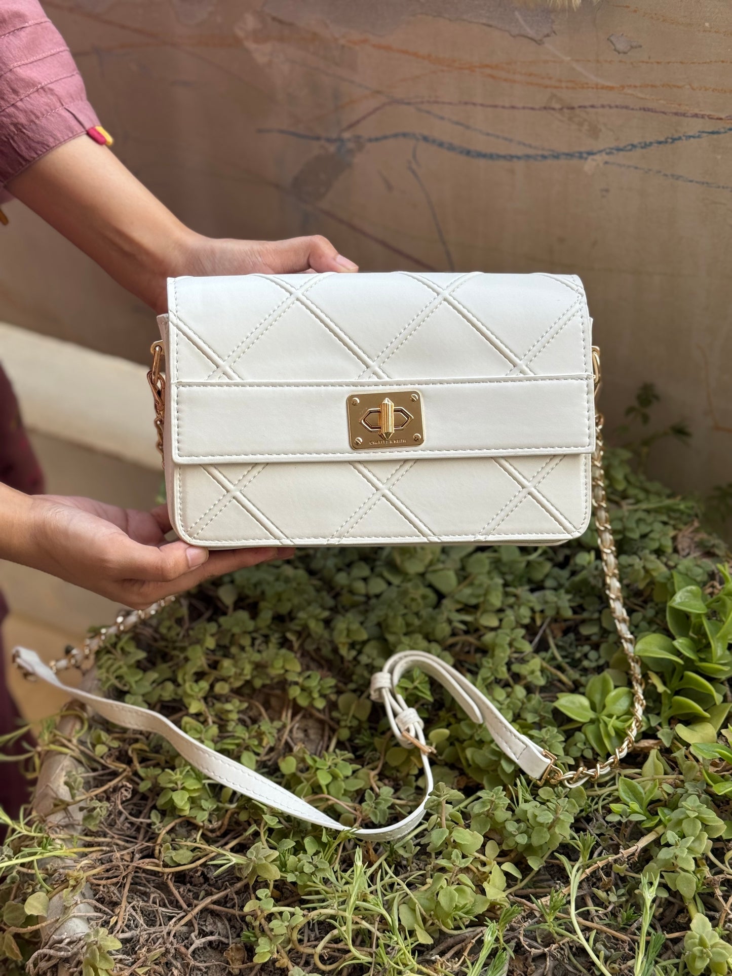 Charles & Keith Eleni Quilted Crossbody Bag-With Box