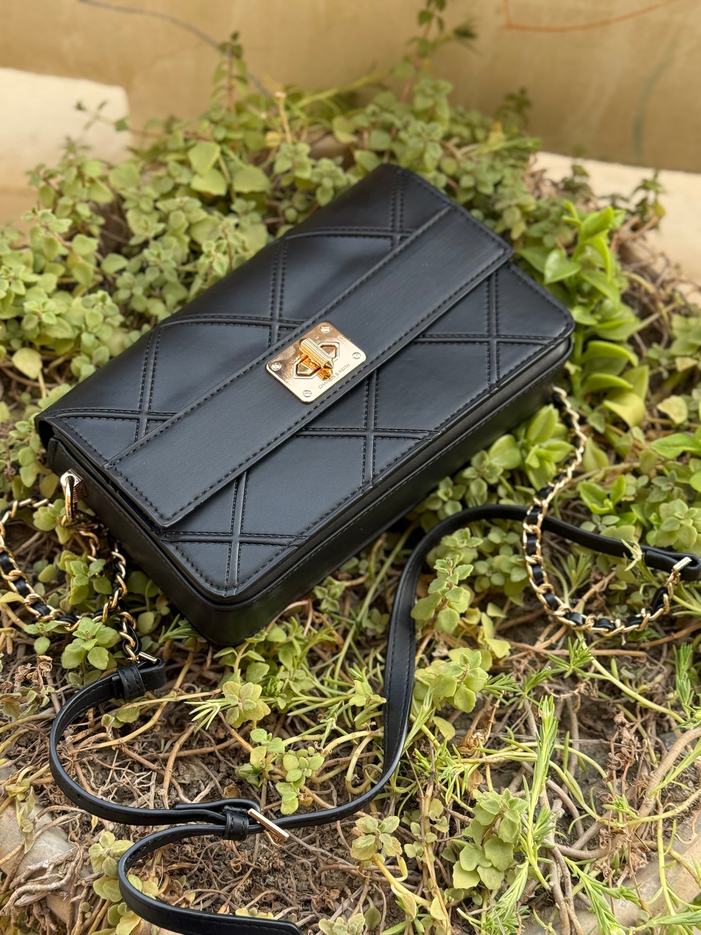 Charles & Keith Eleni Quilted Crossbody Bag-With Box