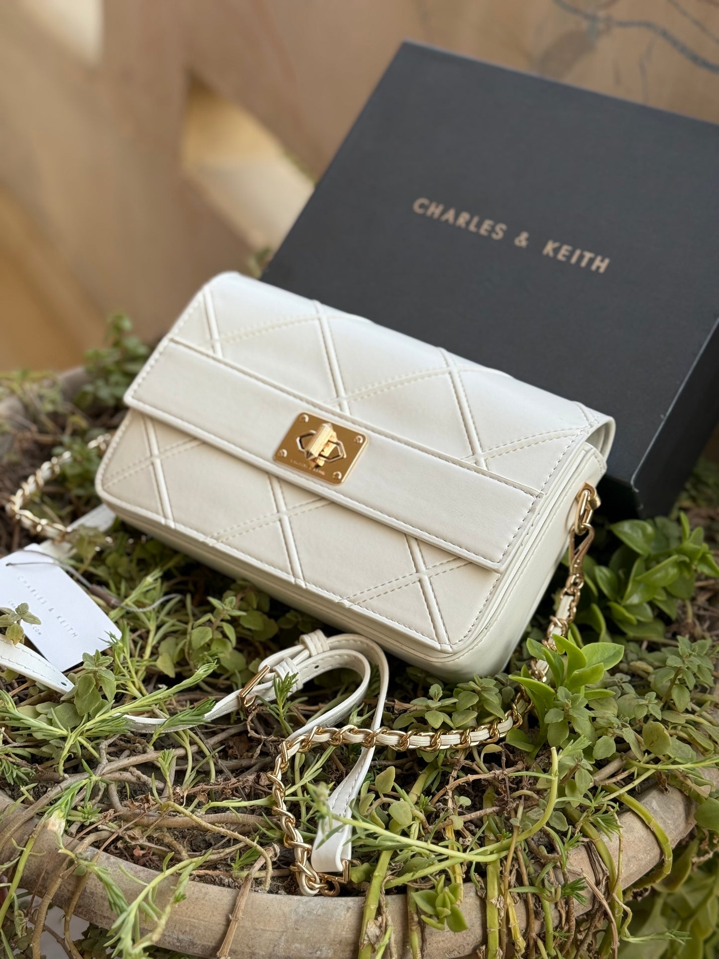 Charles & Keith Eleni Quilted Crossbody Bag-With Box