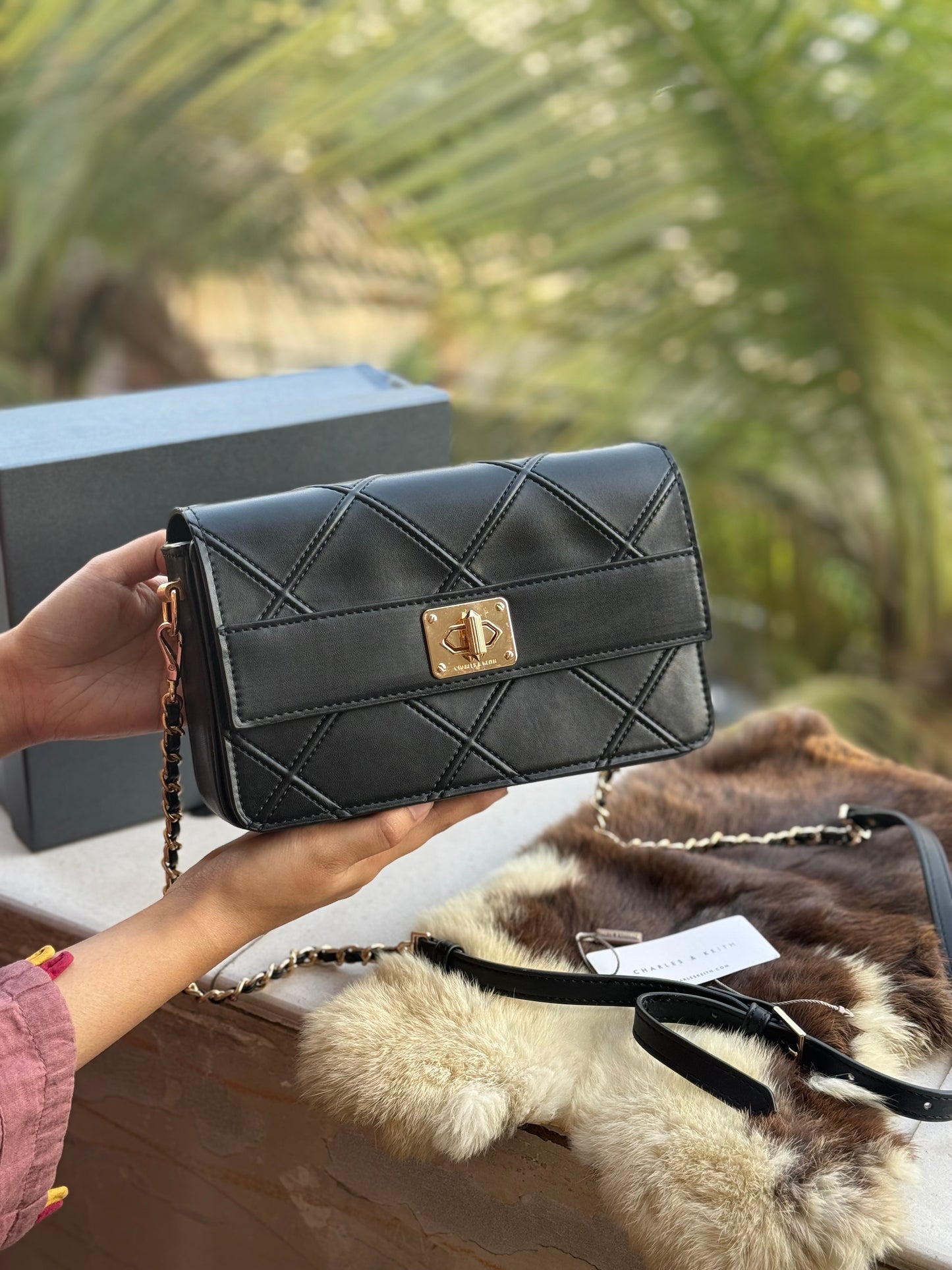 Charles & Keith Eleni Quilted Crossbody Bag-With Box