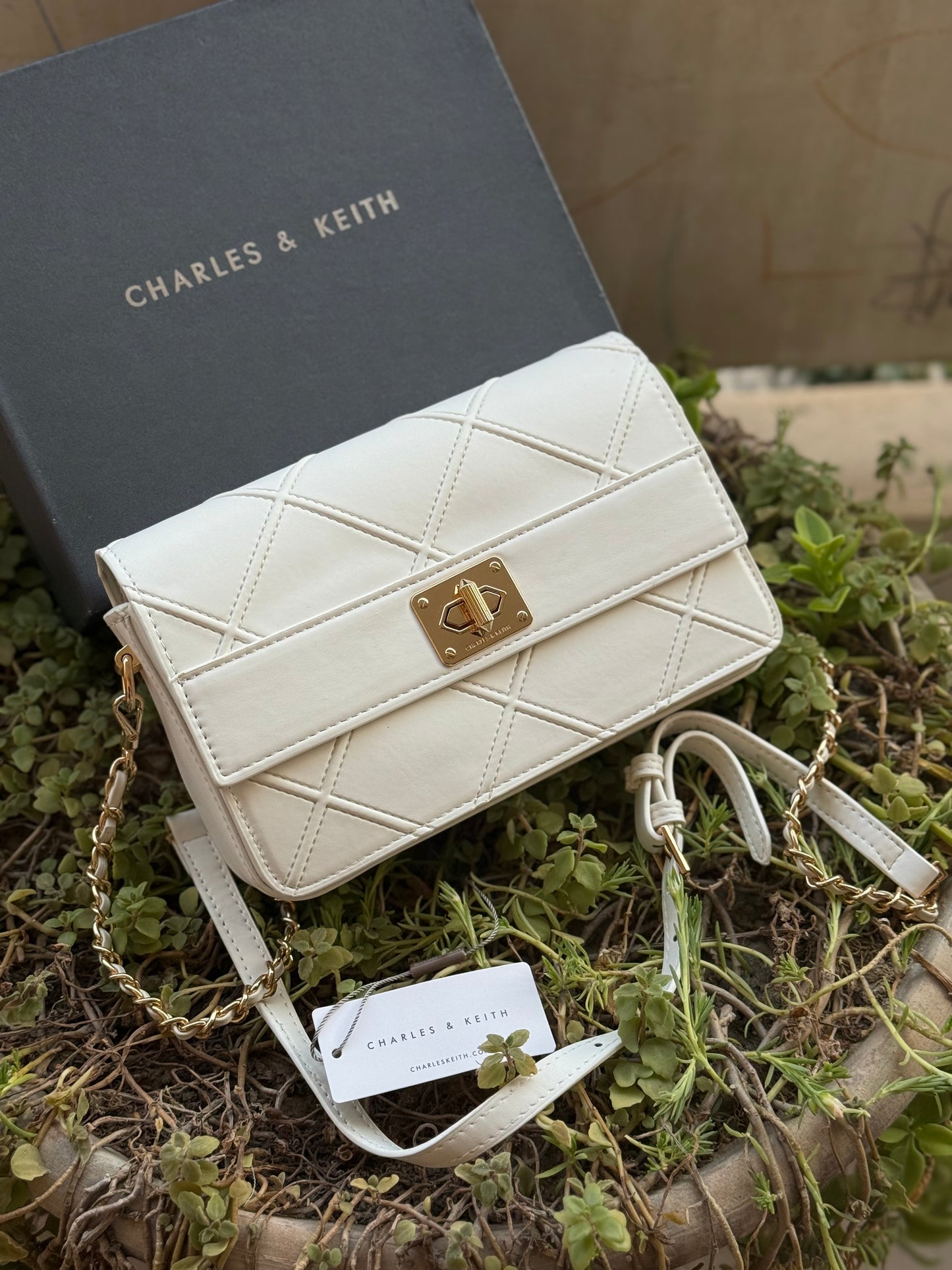 Charles & Keith Eleni Quilted Crossbody Bag-With Box
