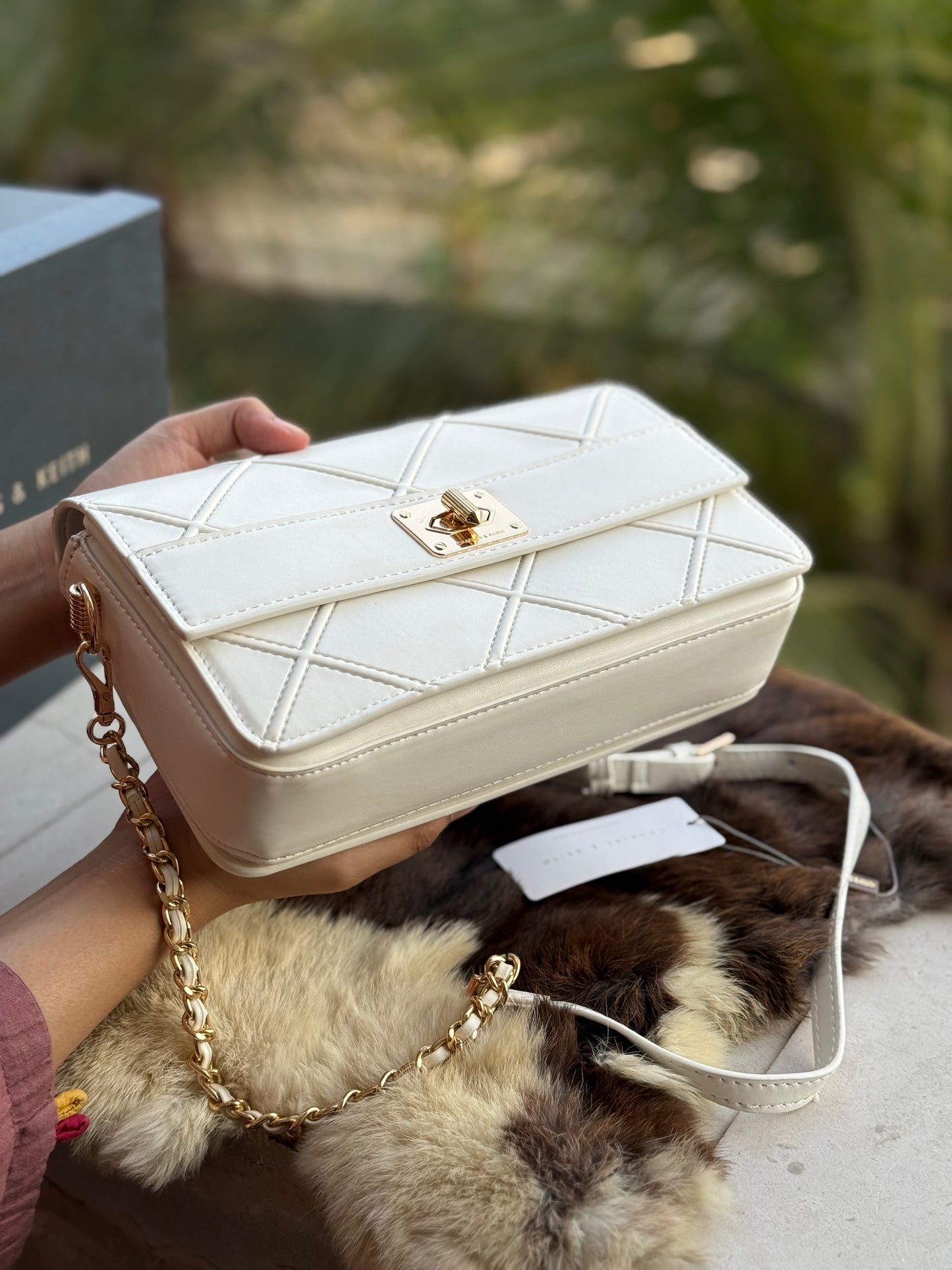 Charles & Keith Eleni Quilted Crossbody Bag-With Box
