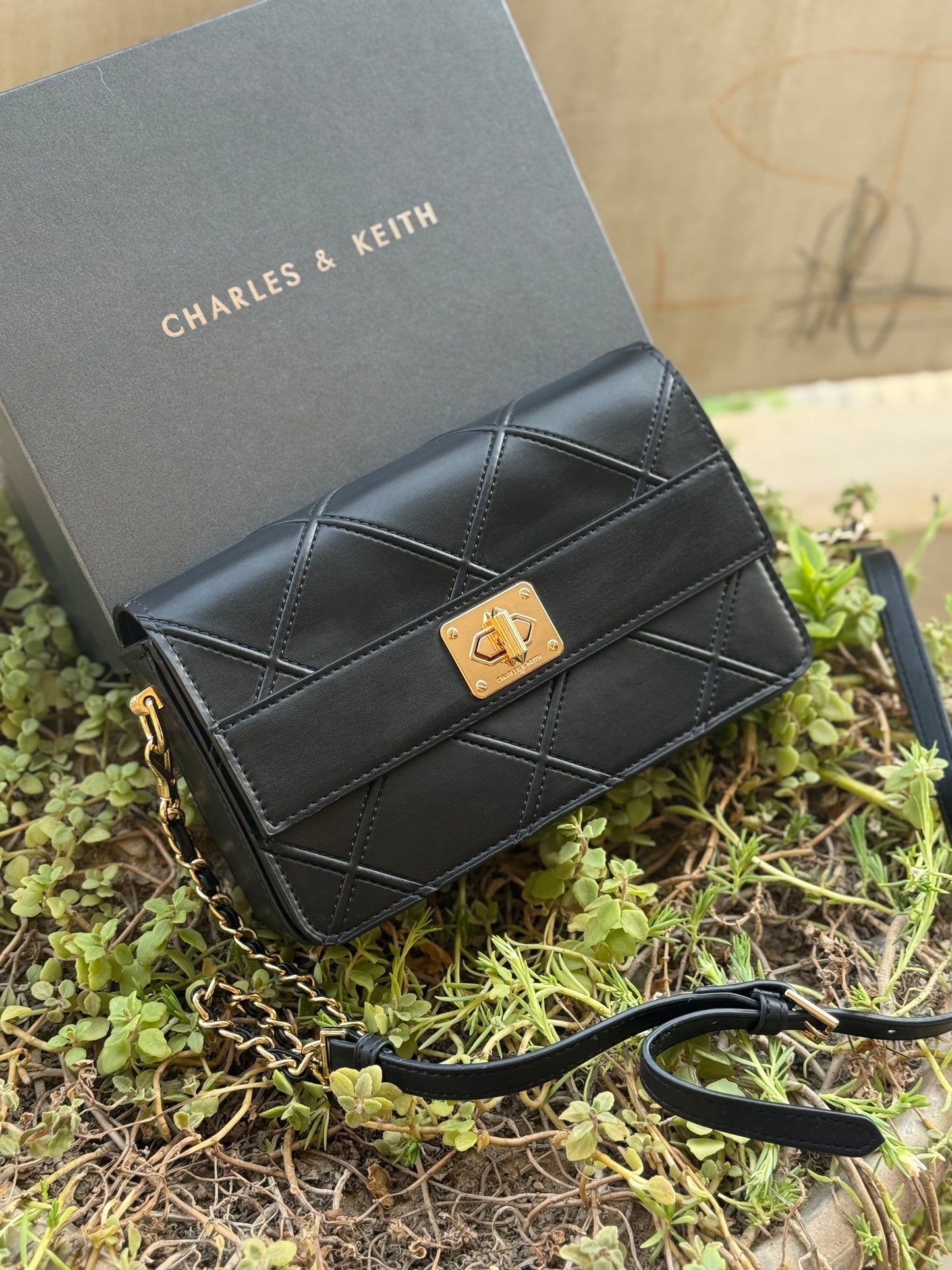 Charles & Keith Eleni Quilted Crossbody Bag-With Box