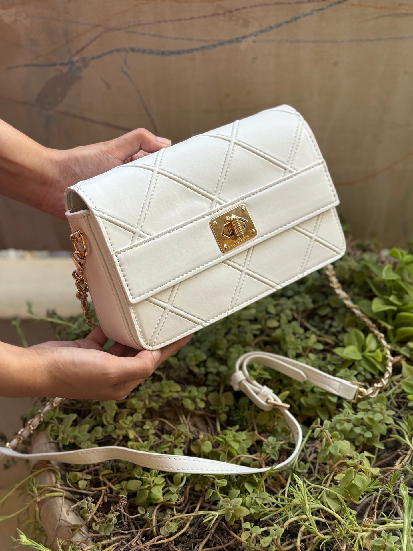 Charles & Keith Eleni Quilted Crossbody Bag-With Box