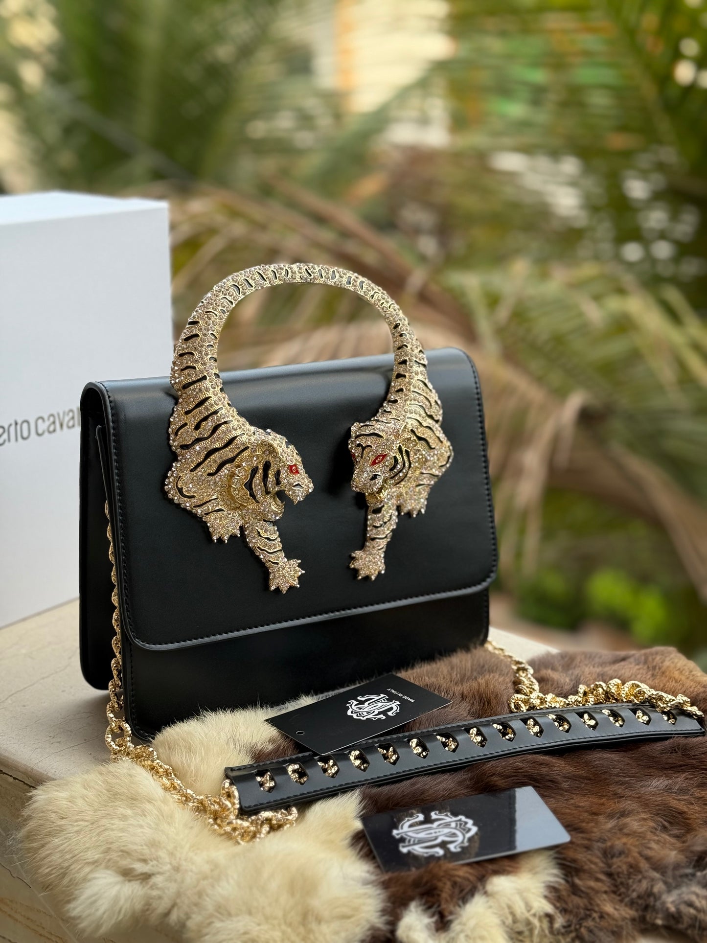 Roberto Cavalli Crystal-Embellished Tiger Shoulder Bag ( Master Series )