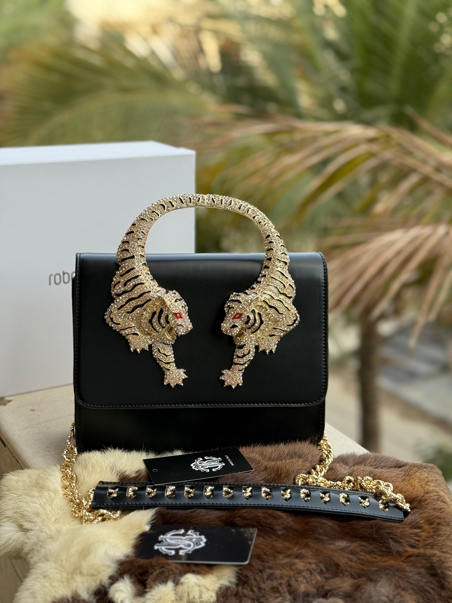 Roberto Cavalli Crystal-Embellished Tiger Shoulder Bag ( Master Series )