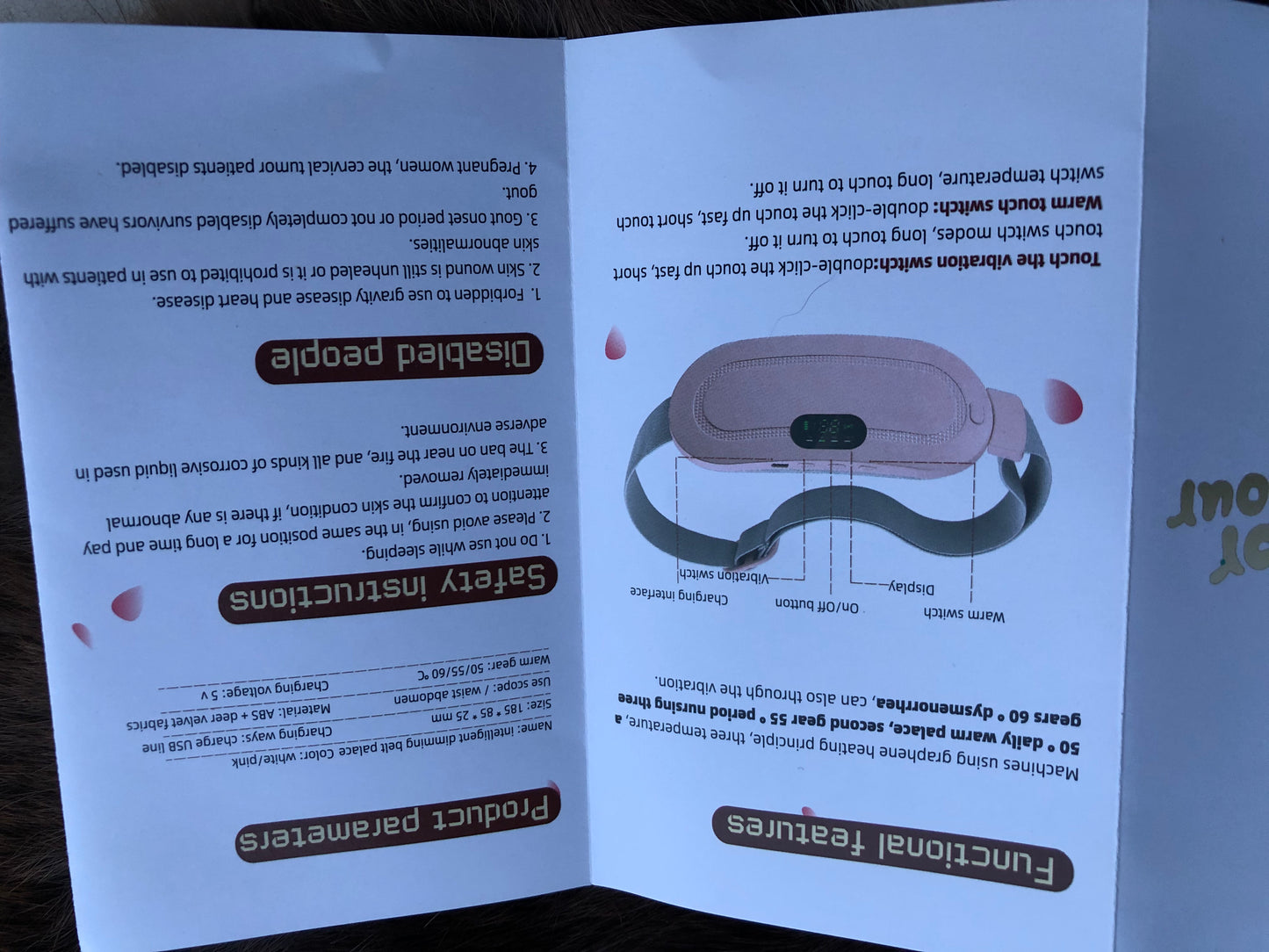 .Heat/Warm Compression belt with Vibrator for pain relief related to menstrual cycle/dysmenorrhea & back pain