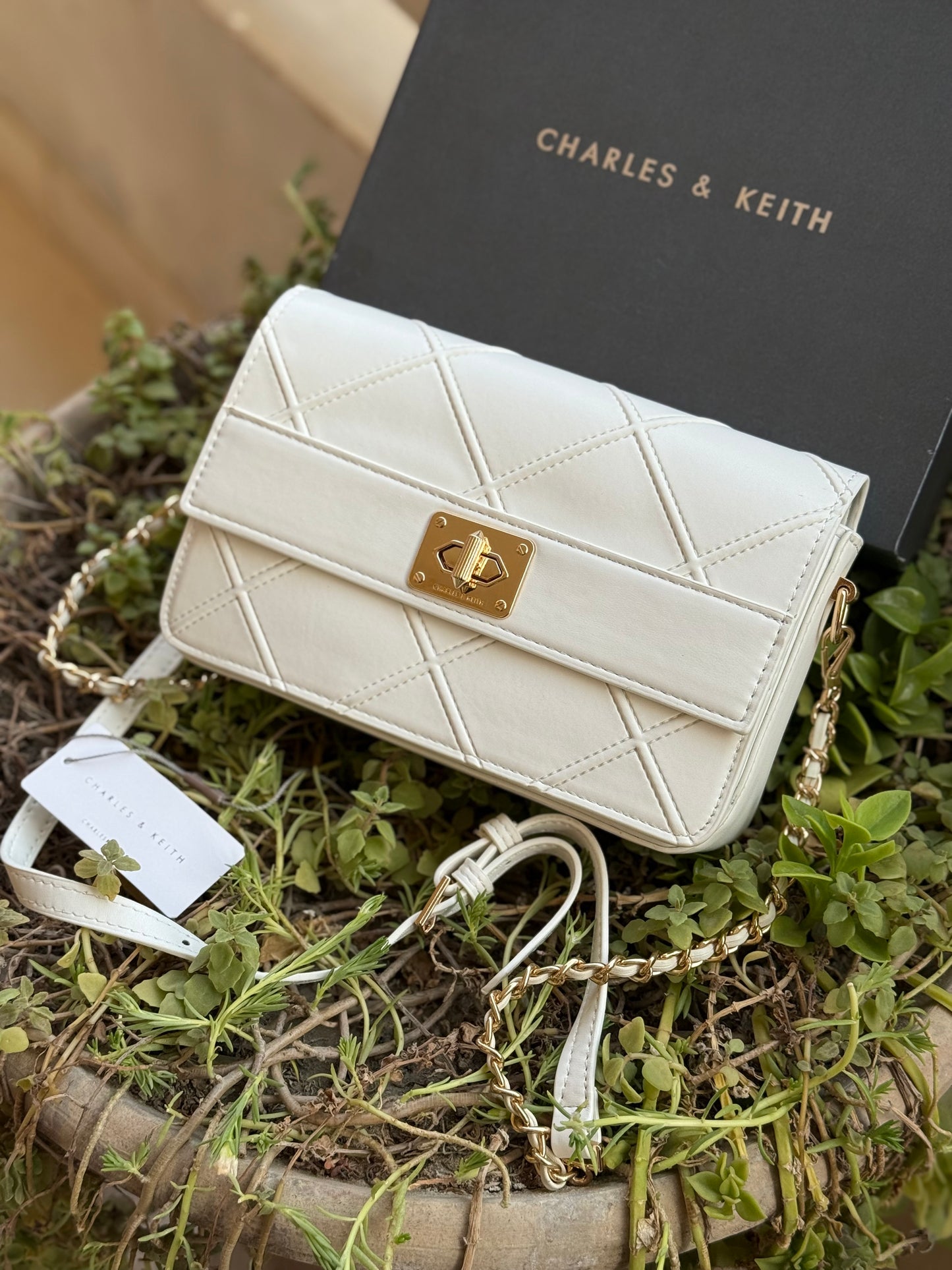 Charles & Keith Eleni Quilted Crossbody Bag-With Box
