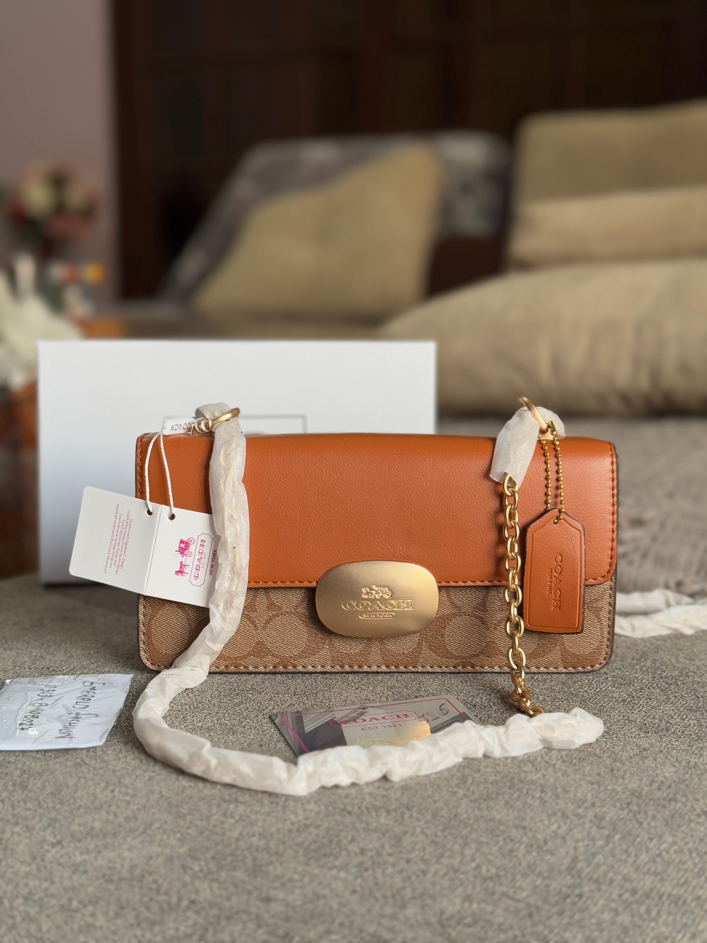 Coach Eliza Flap Crossbody Bag With Box ( Master Series )