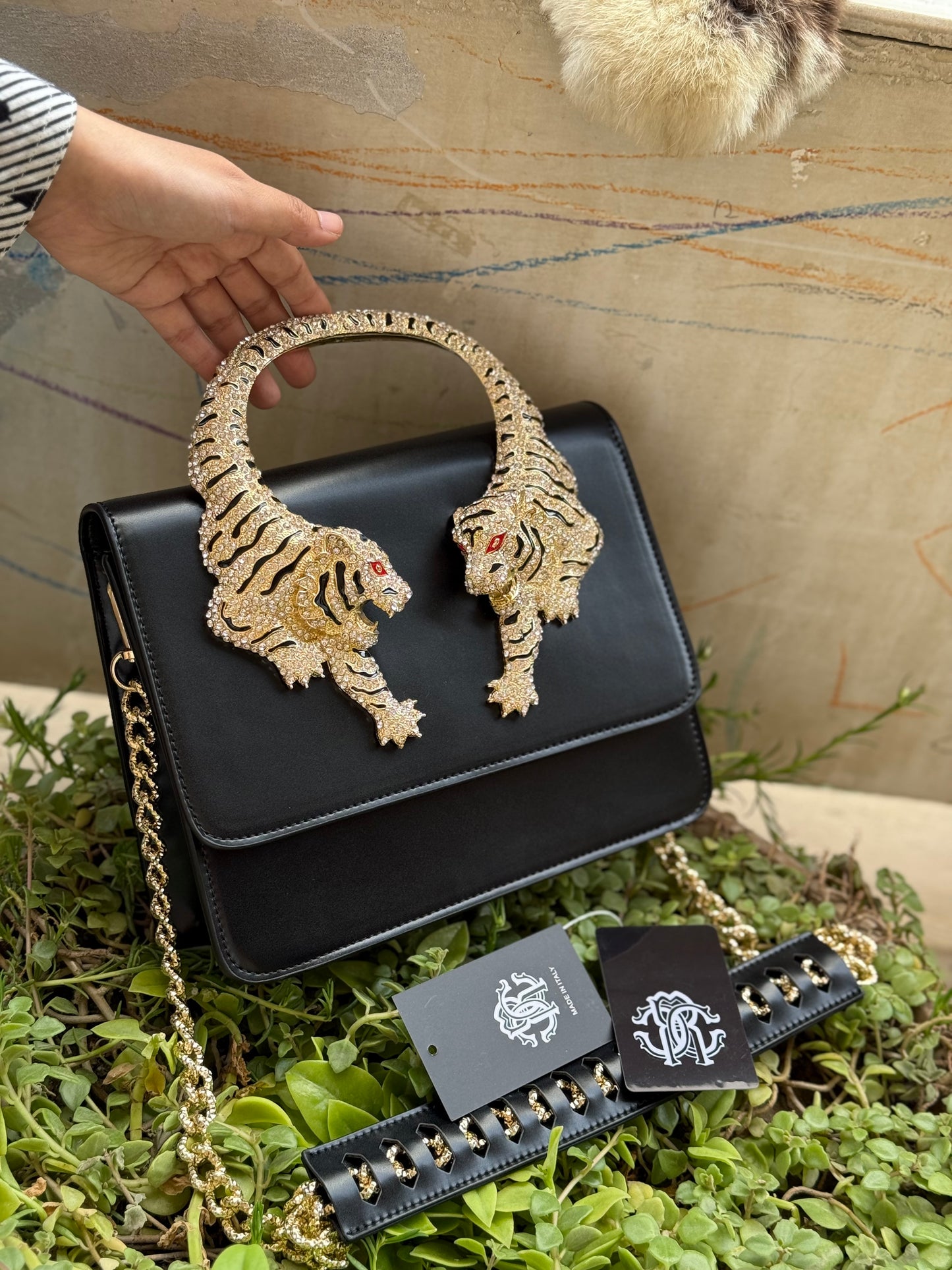 Roberto Cavalli Crystal-Embellished Tiger Shoulder Bag ( Master Series )
