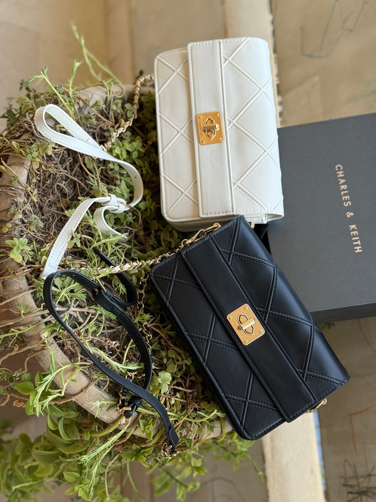 Charles & Keith Eleni Quilted Crossbody Bag-With Box