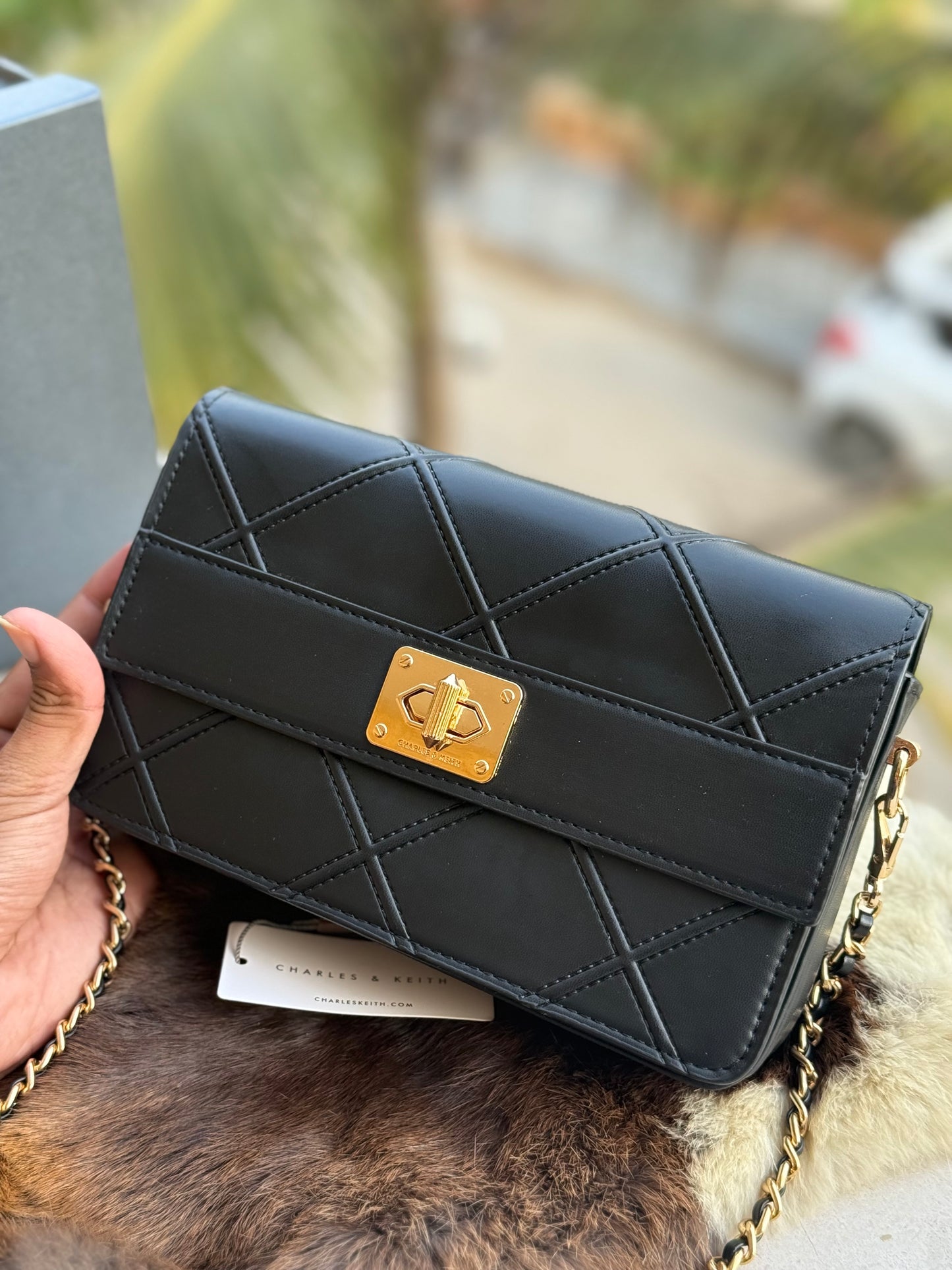 Charles & Keith Eleni Quilted Crossbody Bag-With Box