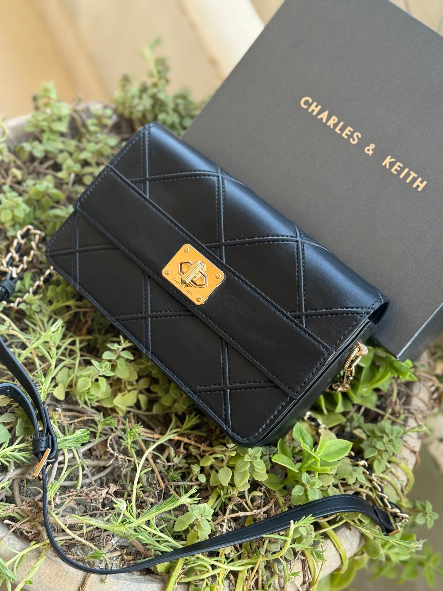 Charles & Keith Eleni Quilted Crossbody Bag-With Box