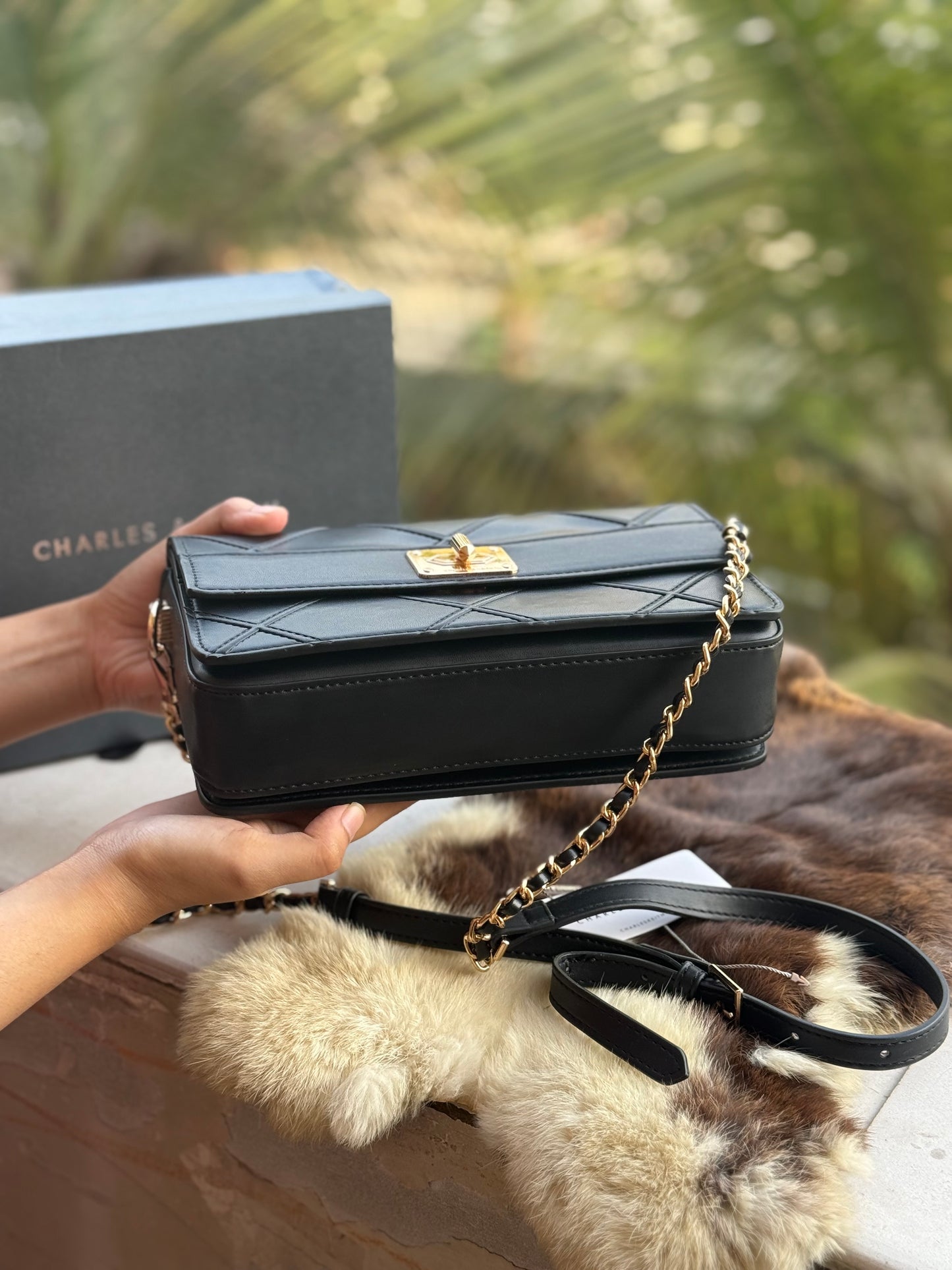 Charles & Keith Eleni Quilted Crossbody Bag-With Box