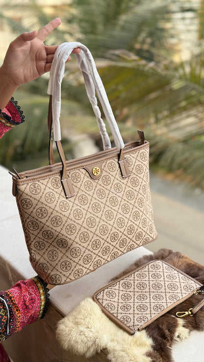 Tory Burch T Monogram Tote-Master Plus Series With Pouch