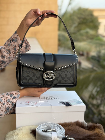 Coach Georgie Shoulder Bag In Signature Canvas With Rivets-Same as original-Master Plus Series
