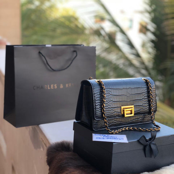 Charles & Keith Crocodile Pattern Crossbody with box