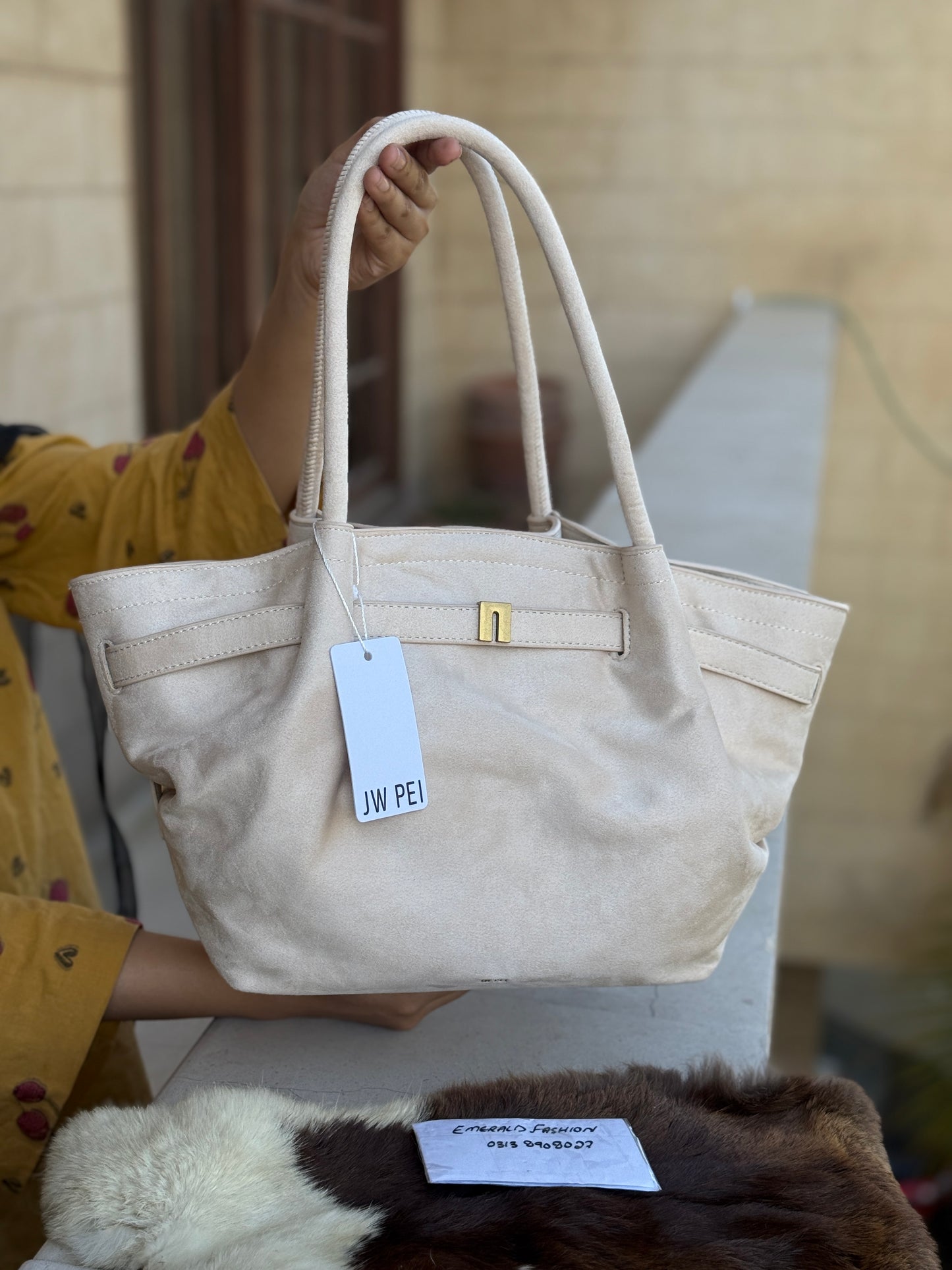 JW PEI Hana Medium Suede Tote Bag in black