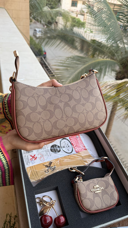 Coach Teri Hobo Complete Set With Box,Micro Bag & Cherry Charm-Master Plus