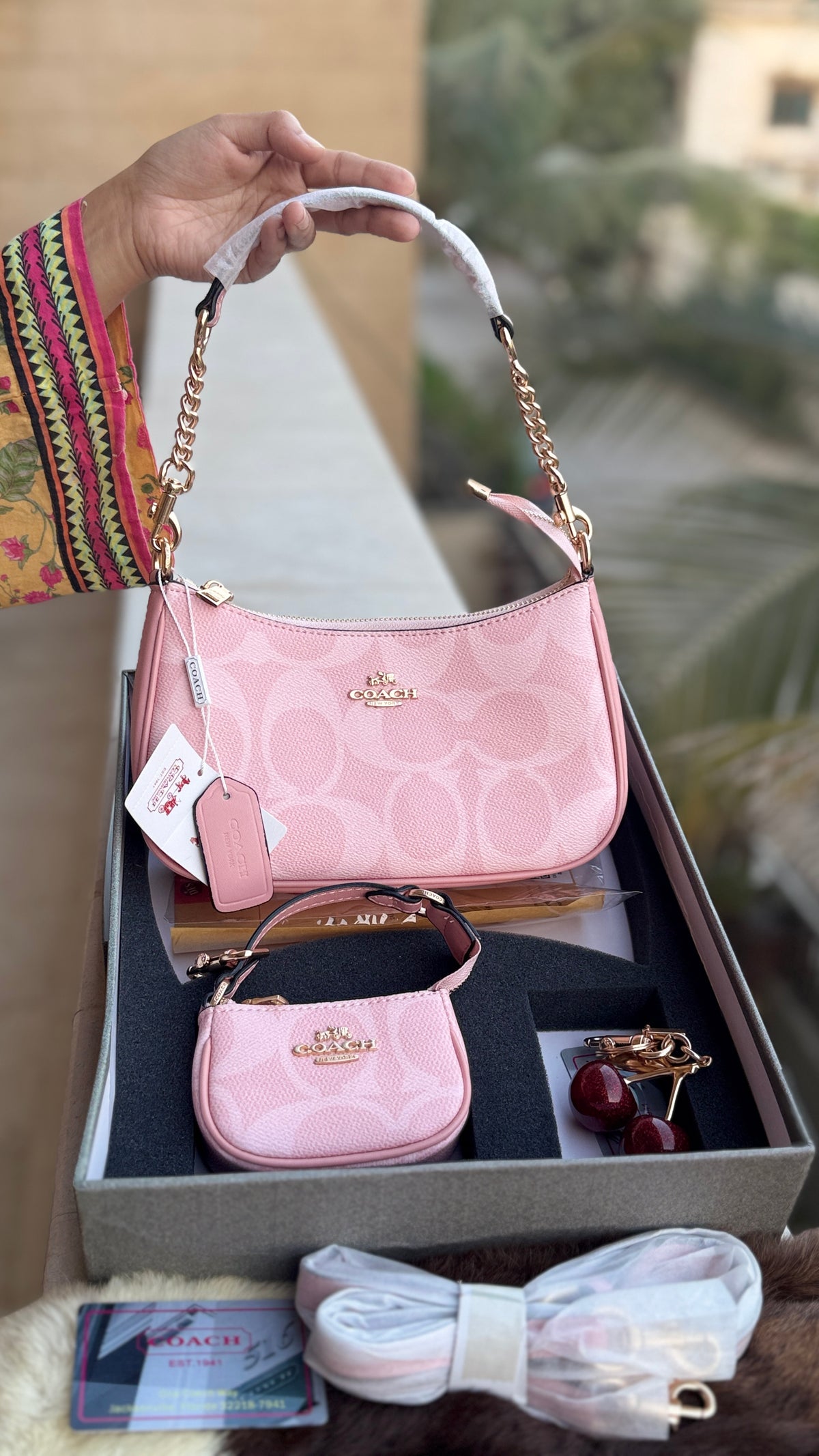 Coach Teri Hobo Complete Set With Box,Micro Bag & Cherry Charm-Master Plus