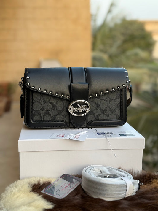 Coach Georgie Shoulder Bag In Signature Canvas With Rivets-Same as original-Master Plus Series