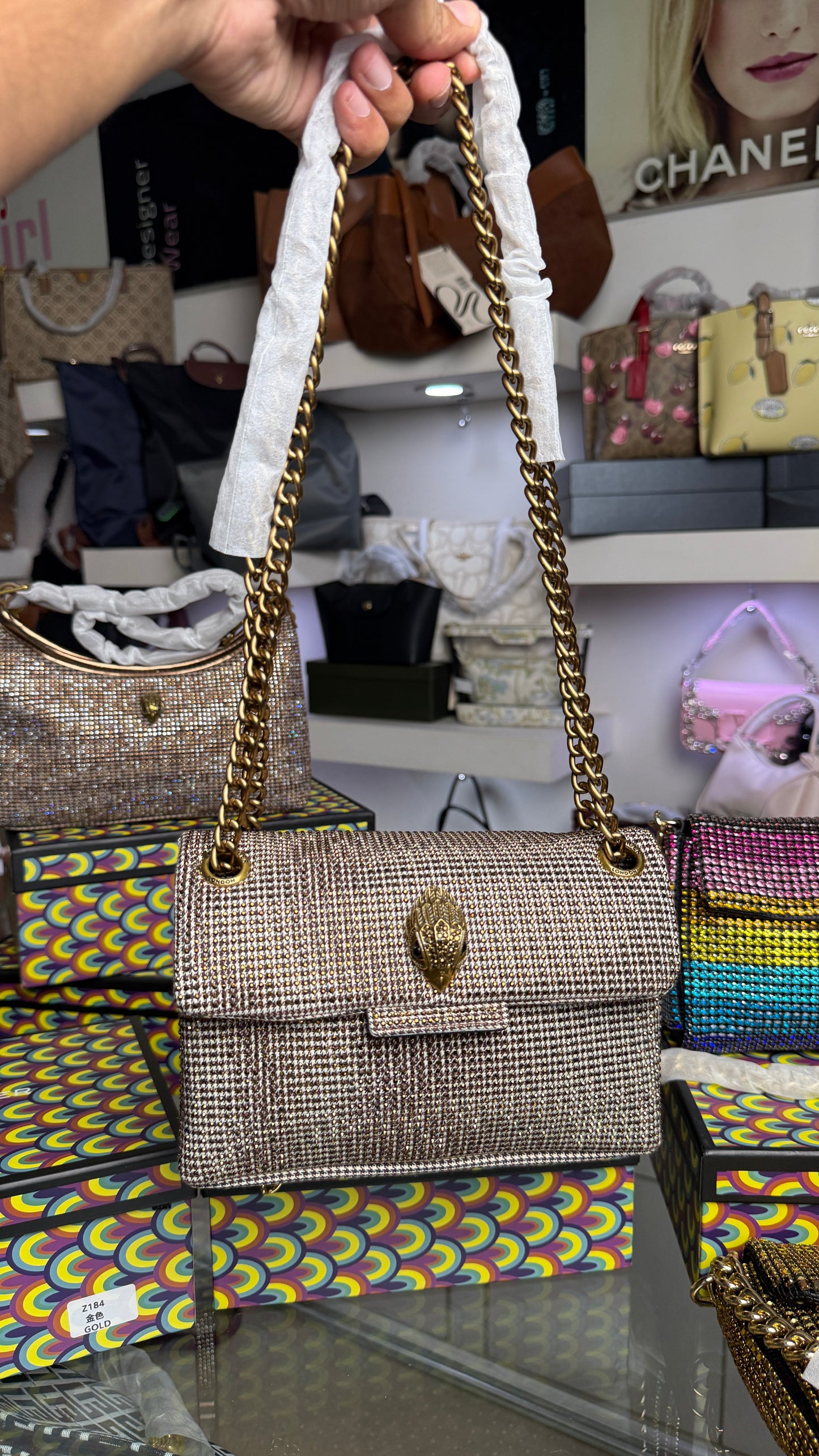 Kurt Geiger London Mini Kensington houndstooth tote bag with box