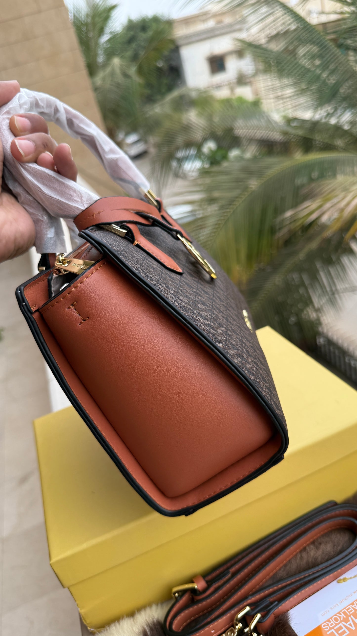 Michael Kors Laila Signature Monogram Hand bag With box.