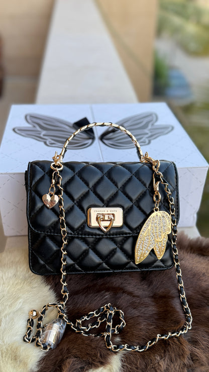 Charles & Keith Cressida Quilted Top Handle Bag in Black-Master Plus Series-Gift Box Packaging. (Copy)