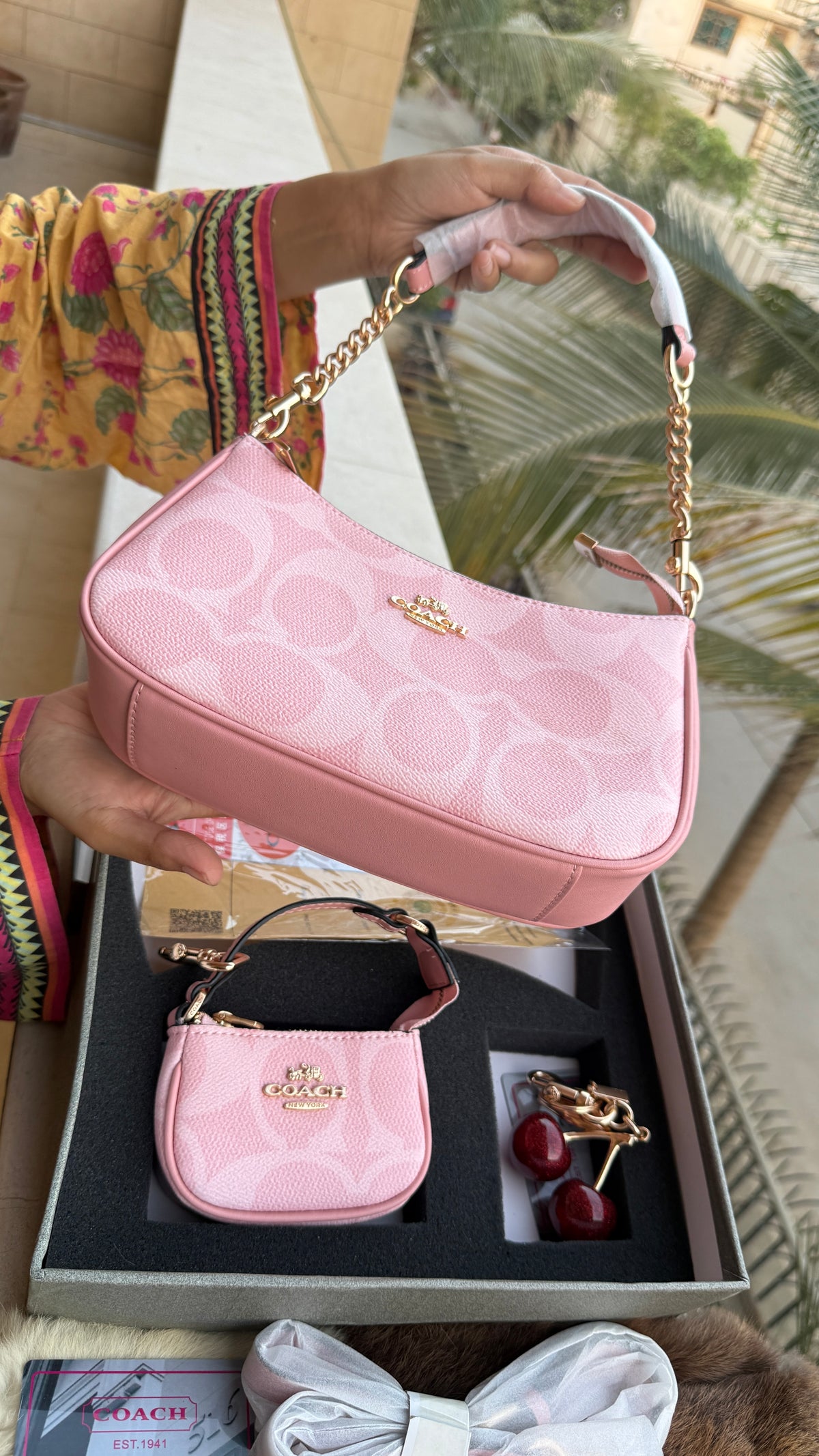 Coach Teri Hobo Complete Set With Box,Micro Bag & Cherry Charm-Master Plus