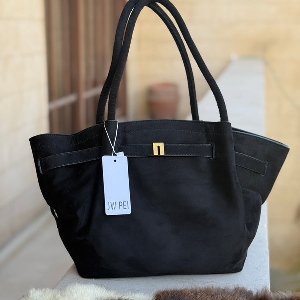JW PEI Hana Medium Suede Tote Bag in black