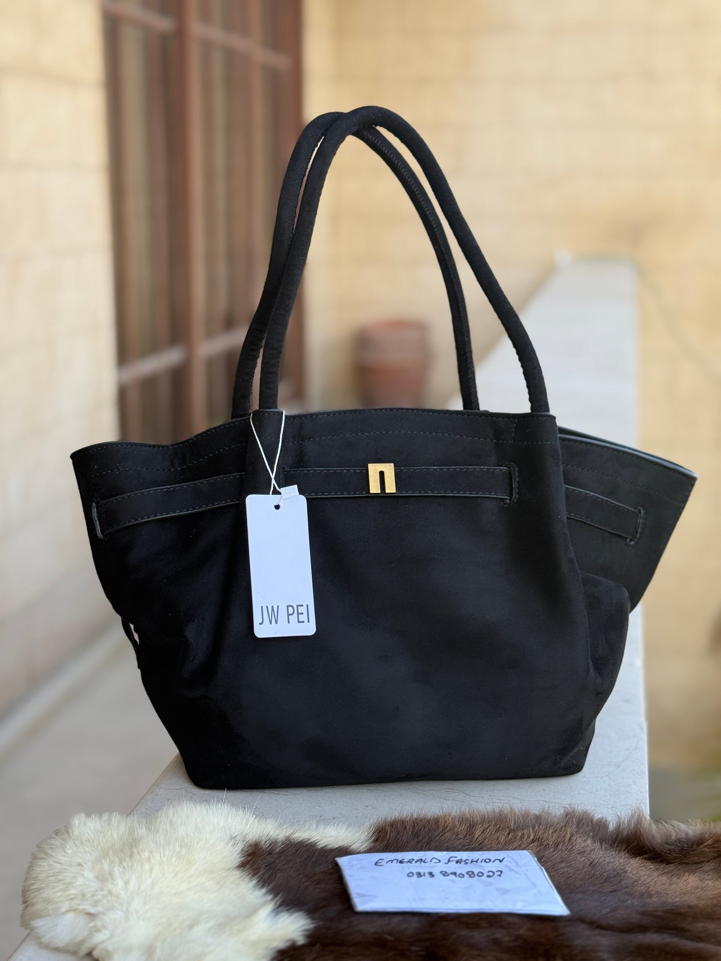 JW PEI Hana Medium Suede Tote Bag in black
