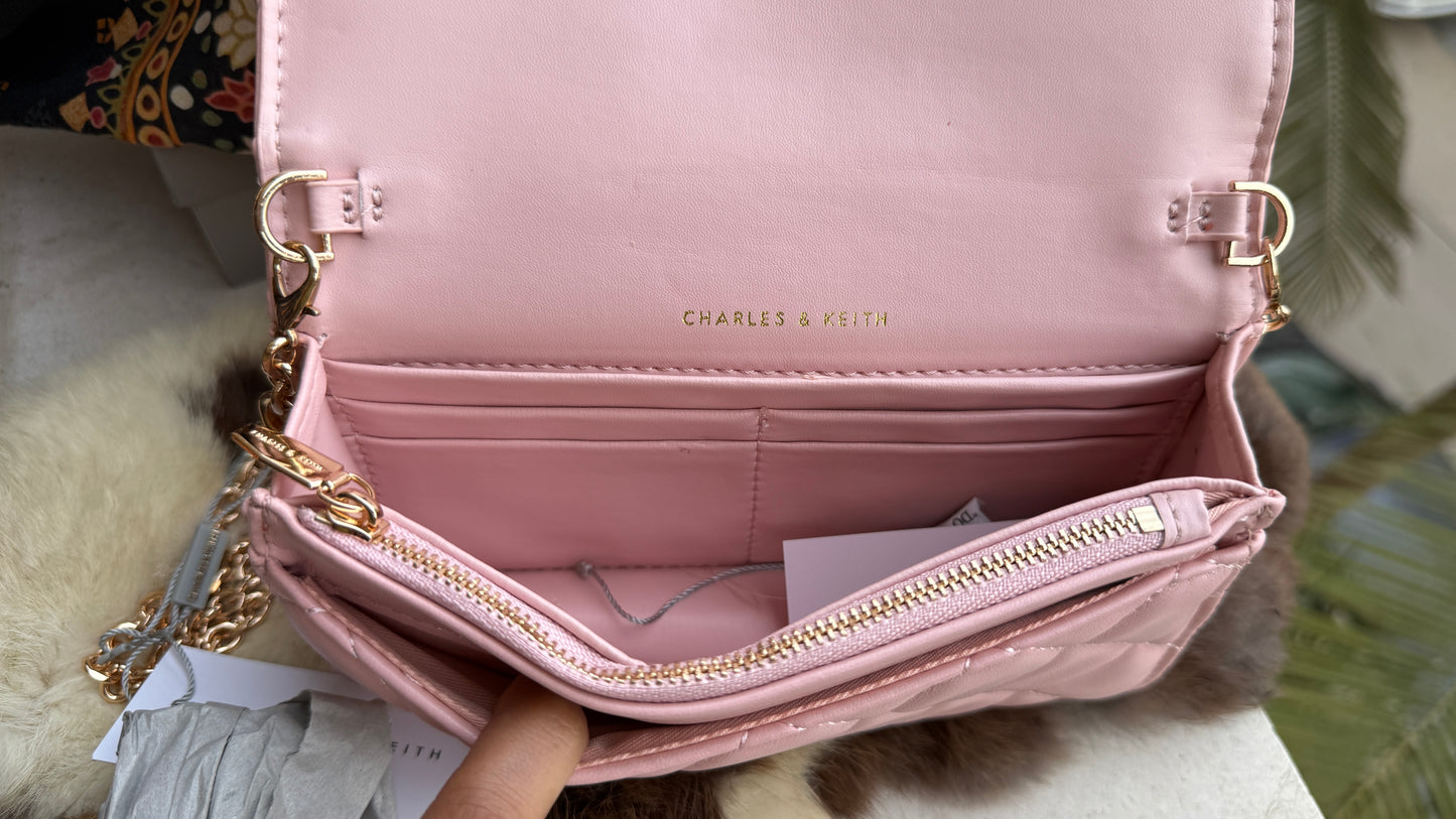 Charles & Keith Arrietty Quilted Wallet on Chain-With Box-Paper Bag