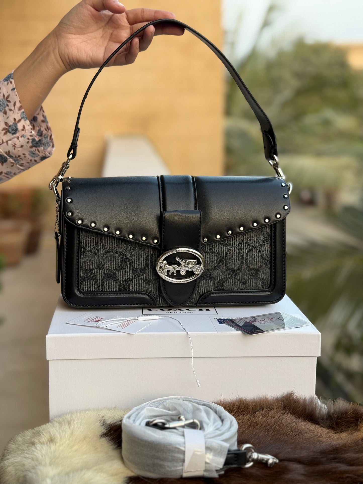 Coach Georgie Shoulder Bag In Signature Canvas With Rivets-Same as original-Master Plus Series