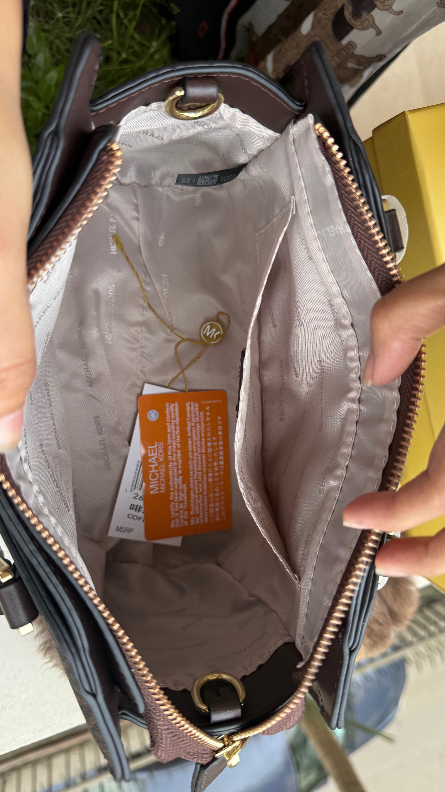 Michael Kors Laila Signature Monogram Hand bag With box.