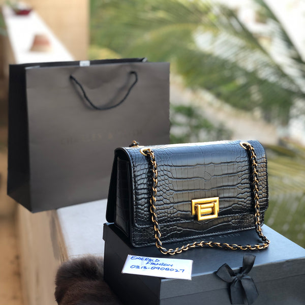 Charles & Keith Crocodile Pattern Crossbody with box