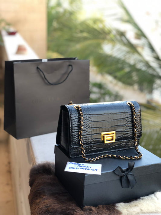 Charles & Keith Crocodile Pattern Crossbody with box
