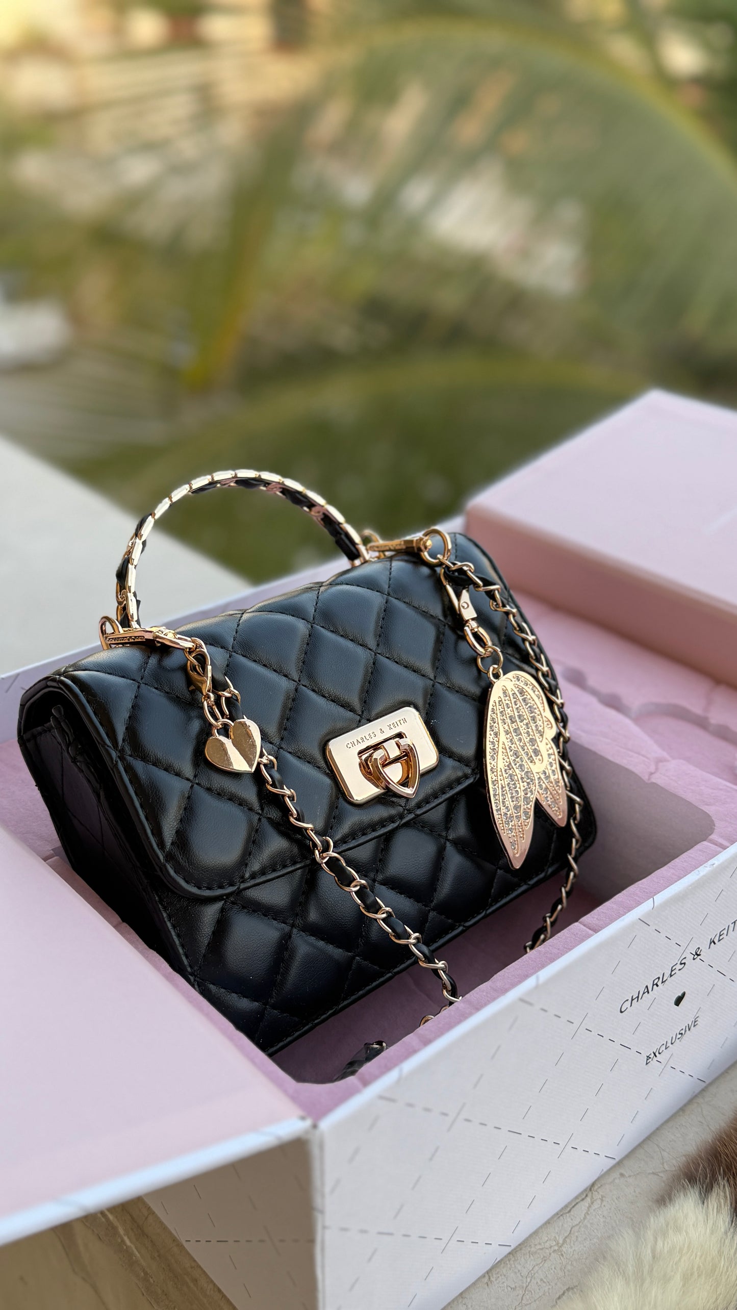 Charles & Keith Cressida Quilted Top Handle Bag in Black-Master Plus Series-Gift Box Packaging. (Copy)