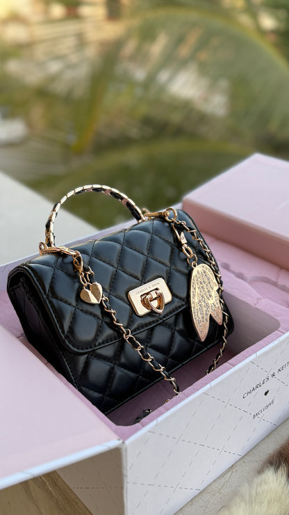 Charles & Keith Cressida Quilted Top Handle Bag in Black-Master Plus Series-Gift Box Packaging. (Copy)