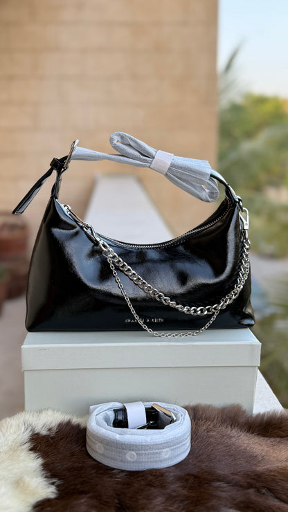 Charles & Keith Atwood chain-embellished shoulder bag with a shiny finish-Master Series-With box