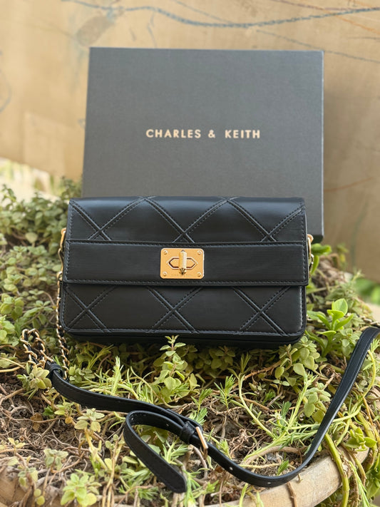 Charles & Keith Eleni Quilted Crossbody Bag-With Box