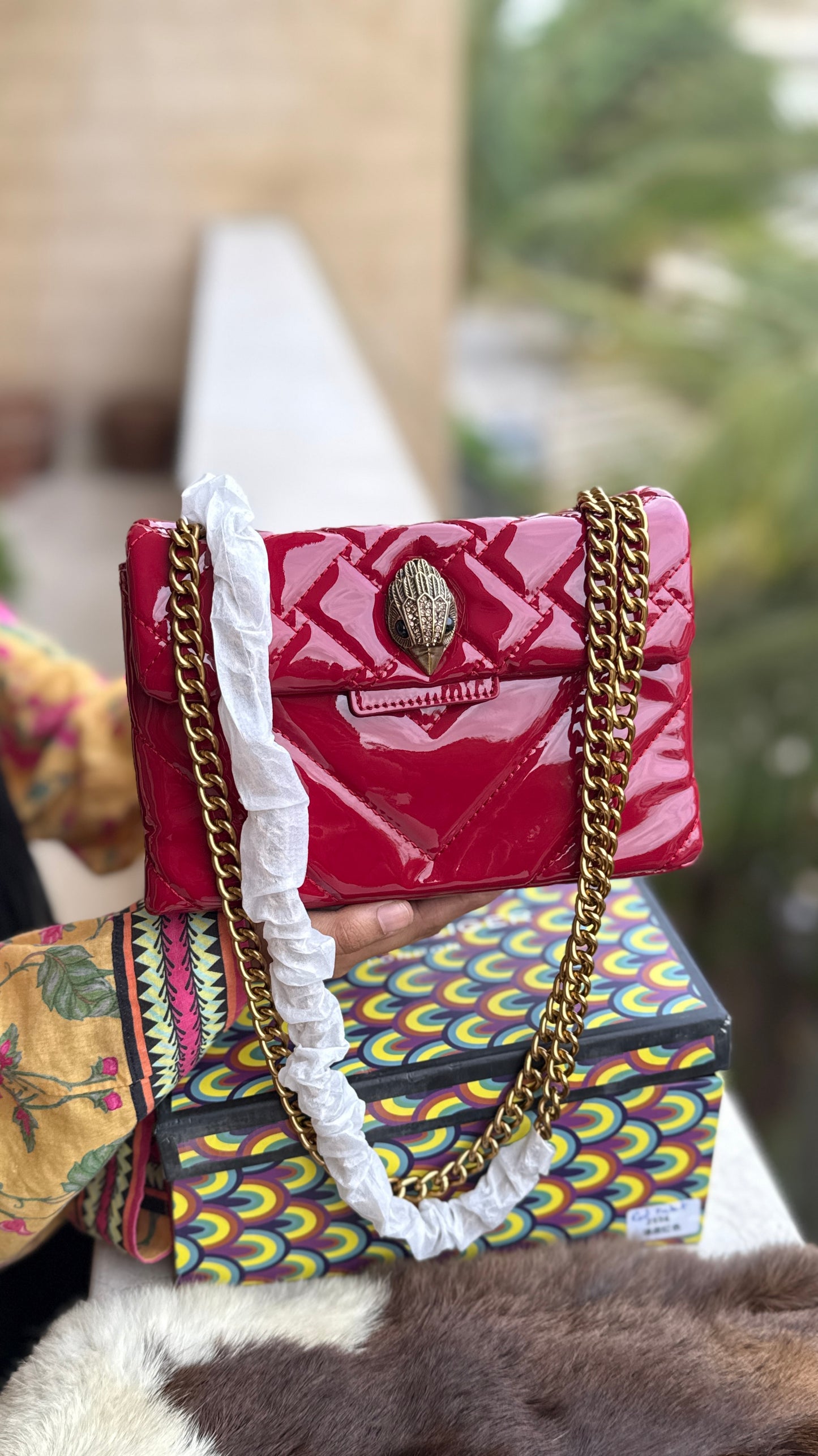 Kurt Geiger Kensington shoulder bag featuring quilted black patent leather and a signature eagle head embellished with crystals-Master Series With Box