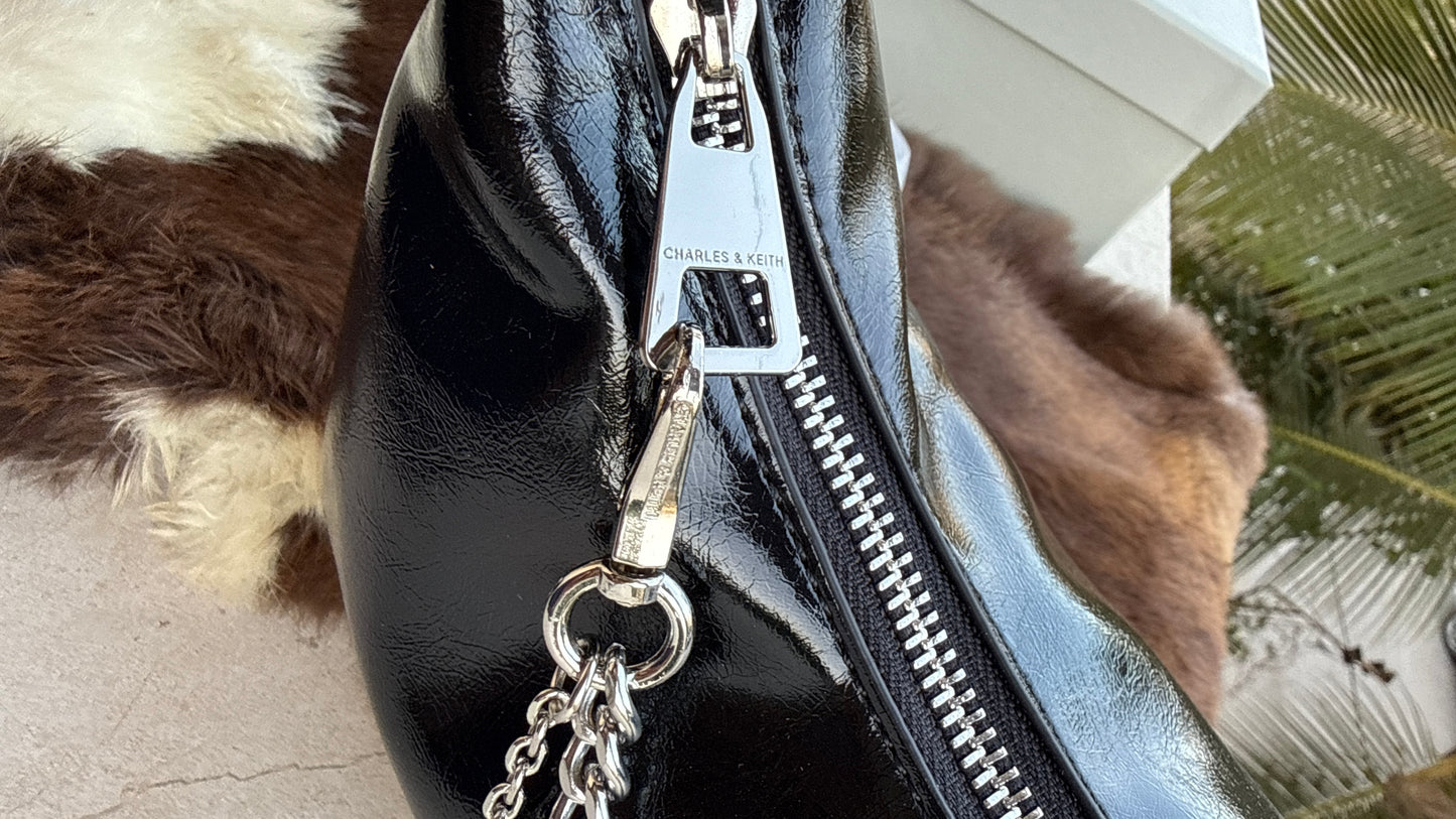 Charles & Keith Atwood chain-embellished shoulder bag with a shiny finish-Master Series-With box