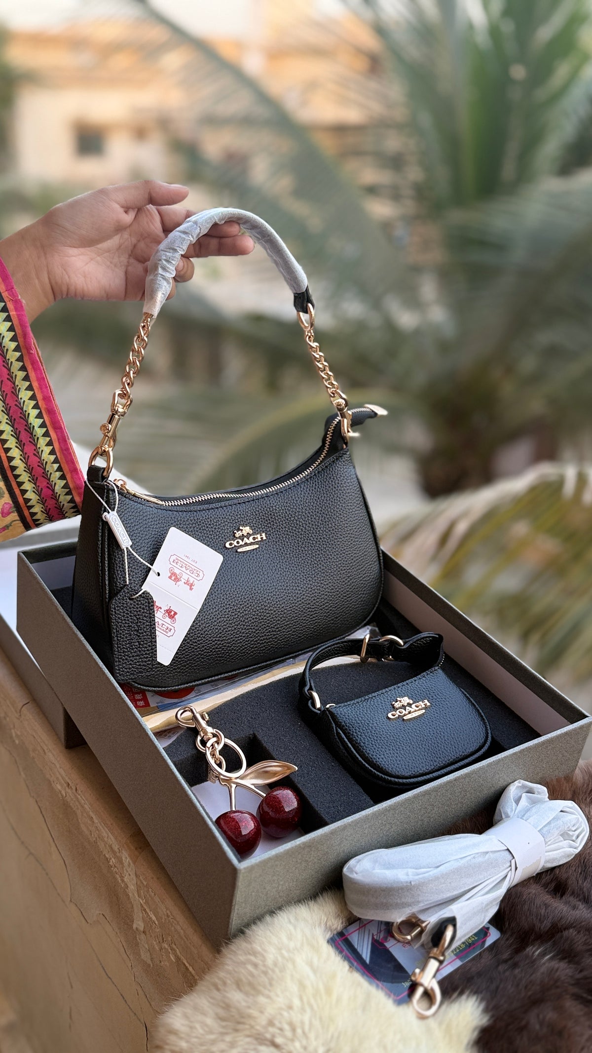 Coach Teri Hobo Complete Set With Box,Micro Bag & Cherry Charm-Master Plus