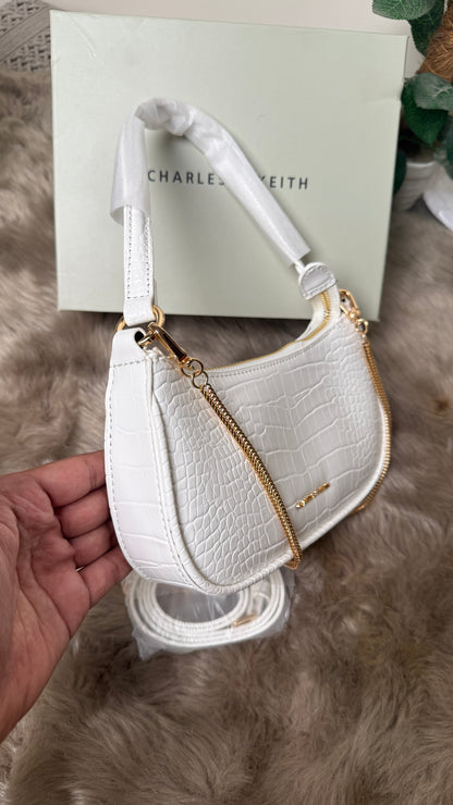 Charles & Keith Elspeth Croc-Effect Chain-Link Shoulder Bag