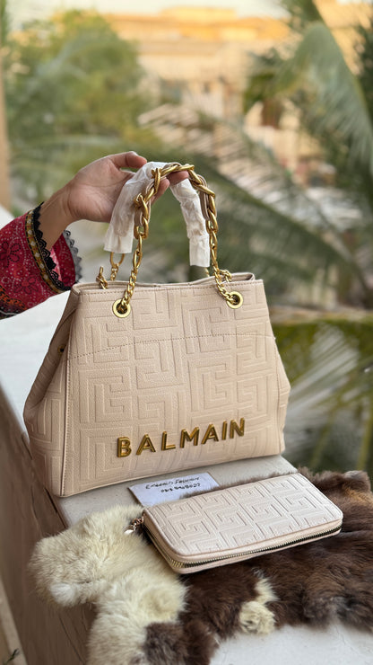 BALMAIN medium Tote With Balmain clutch.