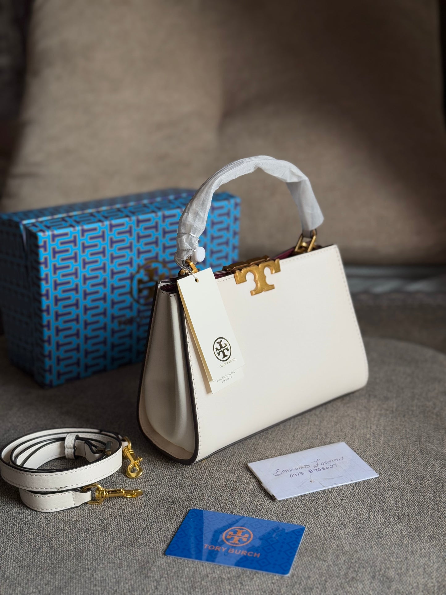 .Tory Burch Eleanor Satchel Small With Box & Long Strap.