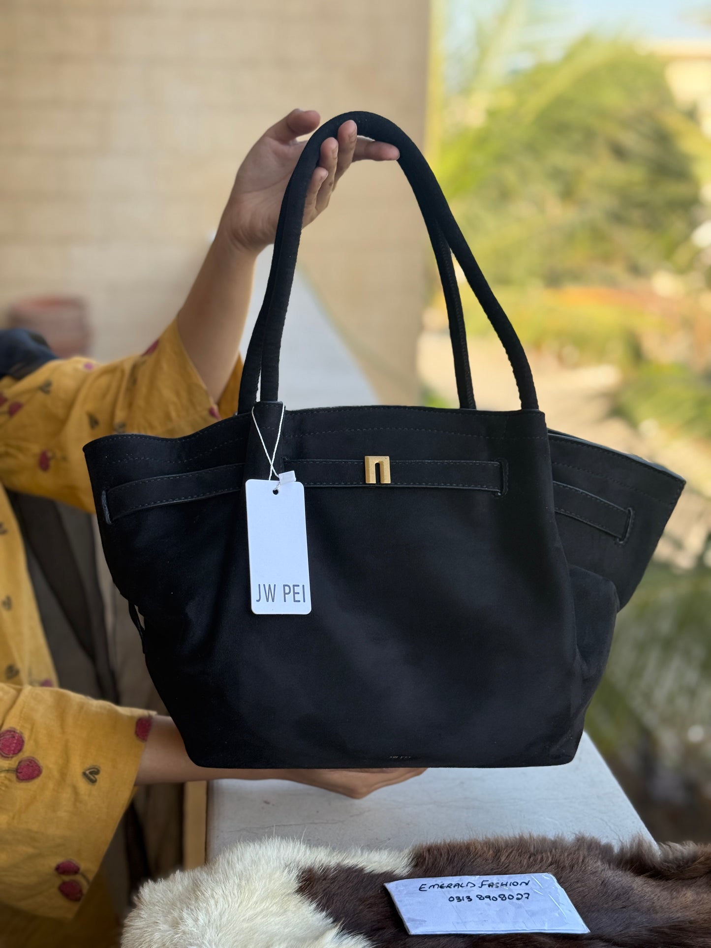 JW PEI Hana Medium Suede Tote Bag in black