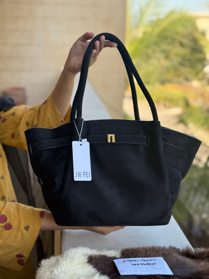 JW PEI Hana Medium Suede Tote Bag in black