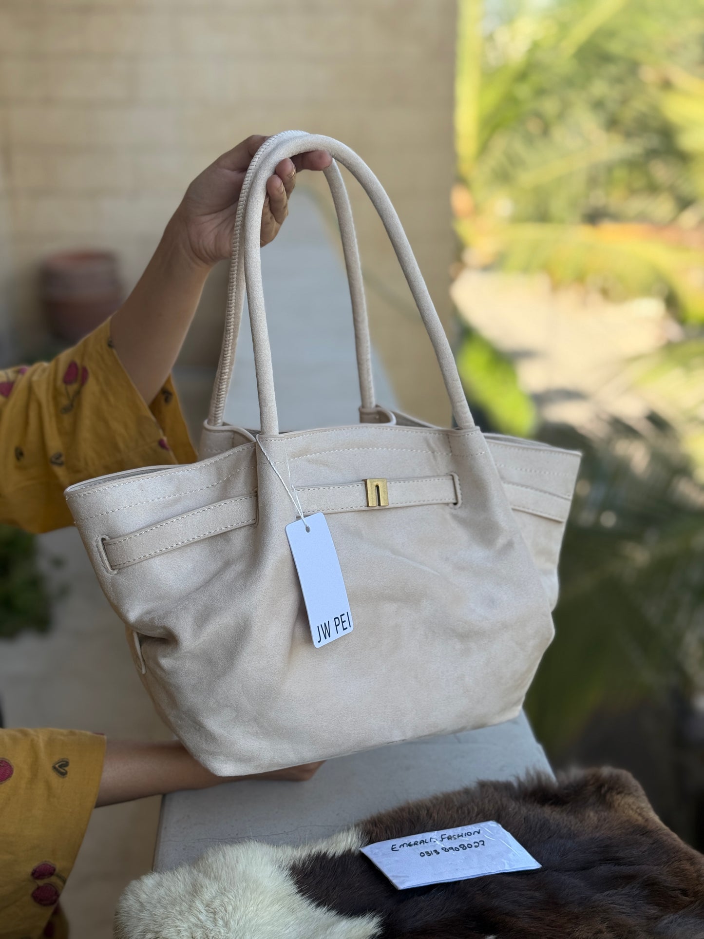 JW PEI Hana Medium Suede Tote Bag in black